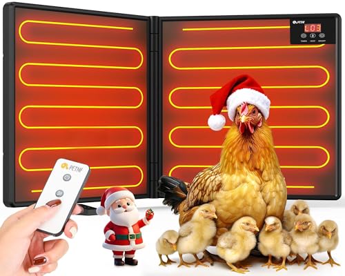 Image of Chicken Coop Heater Inside Coop with Remote Control, 180W Foldable Radiant Heaters, 30''x12'' Large Heating Panel Warmer for Cozy Winter with Adjustable Timer and Temp, Safer Than Brooder Heat Lamp