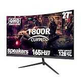 27 Inch QHD Curved Gaming Monitor,1440P 165Hz Refresh 1800R Compueter Monitor, 1ms Response Time, DP HDMI VESA Mount Eye Care, FreeSync, G-Sync, Slim Bezel, Adjustable Stand