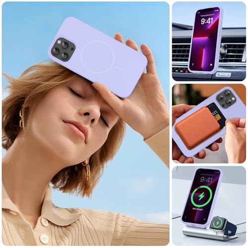 Image of Miracase Magnetic for iPhone 13 Pro Case, [Soft Anti-Scratch Microfiber Lining], Compatible with MagSafe, Liquid Silicone Shockproof Drop Protection Phone Case for 13 Pro, Light Purple