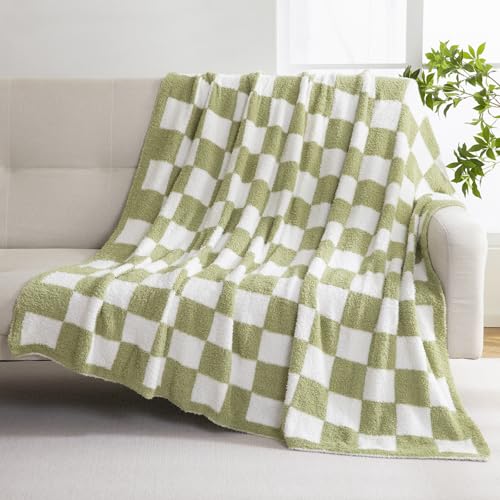 YIRUIO Checkered Knit Throw Blanket Ultra Soft Microfiber Reversible,Fluffy Fuzzy Cozy...