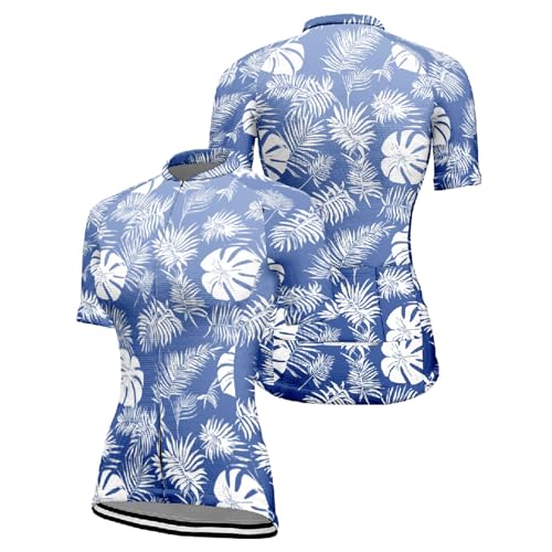 Hixingo 3D Maillot de Ciclismo para Mujer, Mujeres Ciclismo Jersey Manga, Corta Bicicletas Ropa Mountain Bike, Ourdoor Secado Rápido Transpirable MTB Camisa (Hoja 1,XXL)