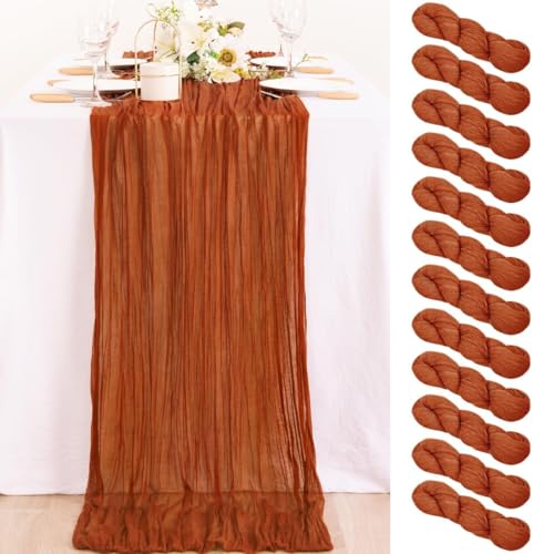 MLMC 12 Pack Terracotta Cheesecloth Table Runner 10ft Rustic Burnt Orange Fall Table Runner for Outdoor Picnic Gatherings Party Events Thanksgiving Decor
