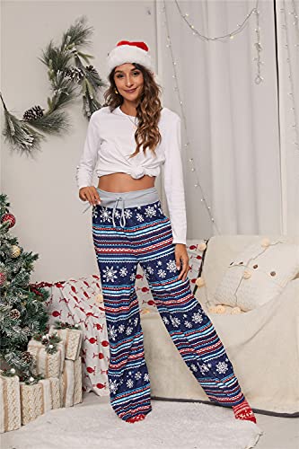Image of iChunhua Women's Comfy Stretch Floral Print Drawstring Palazzo Wide Leg Lounge Pant