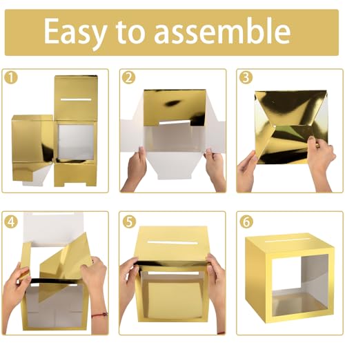 Image of Gold Card Box Wedding Favors Gift Card Boxes Post Box Cardboard Receiving Money Box Holder for Wedding Reception, Baby Showers, Anniversary, Birthday Party, Retirement, Graduation Envelope Holder