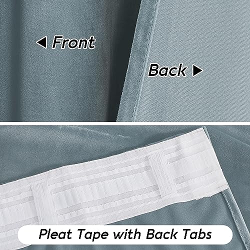 Image of RYB HOME Stone Blue Velvet Curtains 63 inches Length with Hook Belt | Soft Fabric, Room Darkening, Thermal Insulated, Luxurious Home Decor, Drapes for Living Room Bedroom, W42 x L63, 2 Panels