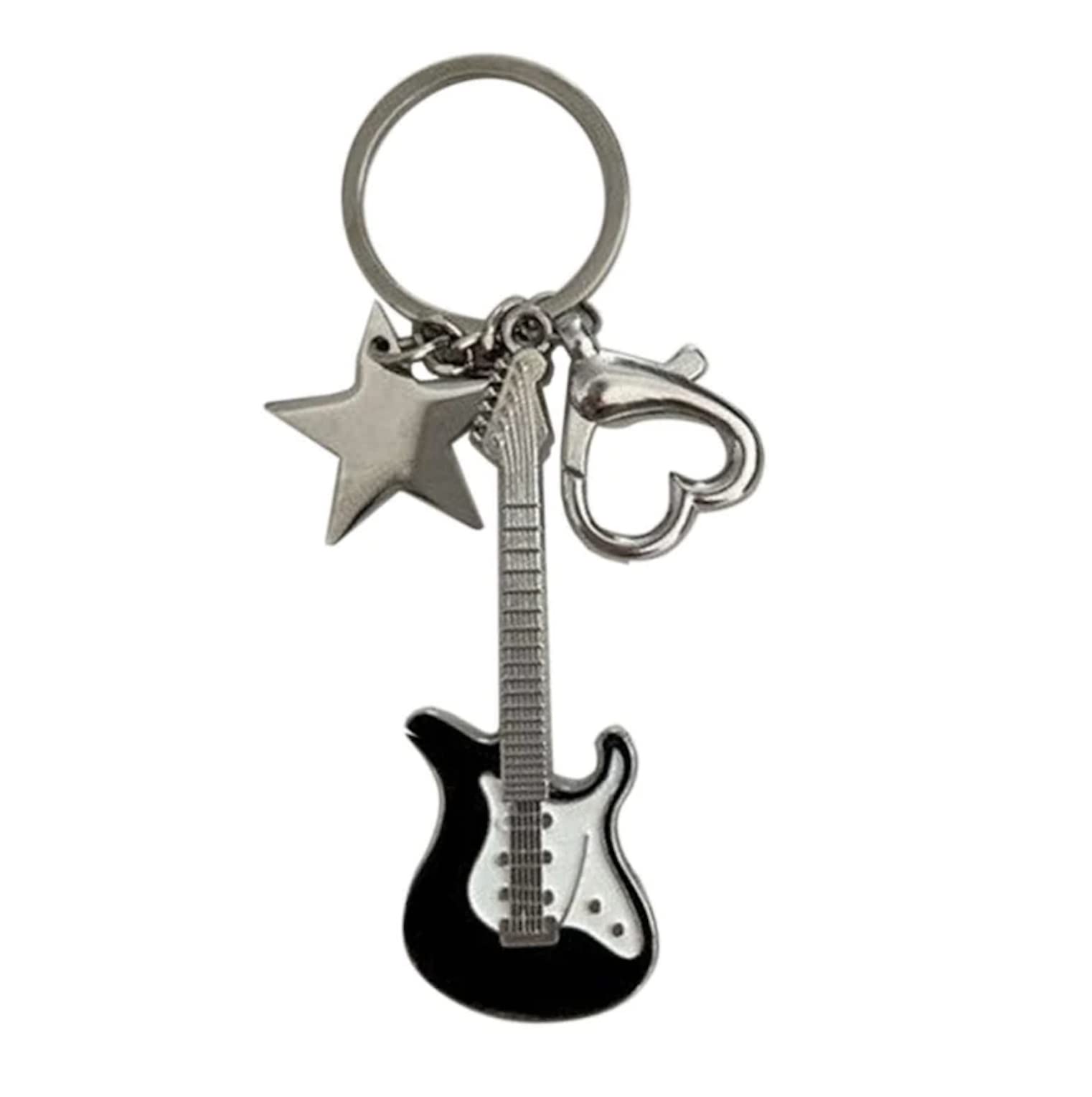 Ezb Boys Black Electric Guitar Charm Keyring | Decorative Keychain Gift Idea For Dad Mum Son Uncle Friends | & Silver Guitar Keyring