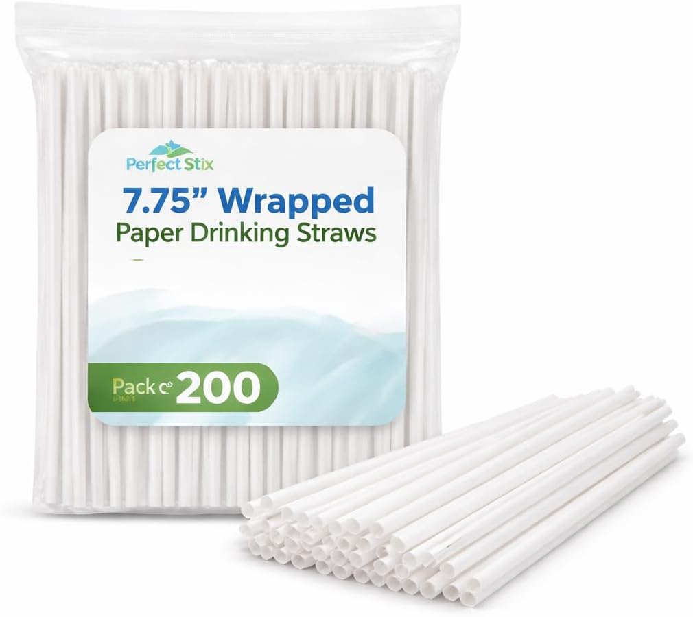 Perfect Stix Clear Jumbo Unwrapped Disposable Straws, Standard Size 7.75 x 0.23". Clear Color, Medium, Pack of 1000CT