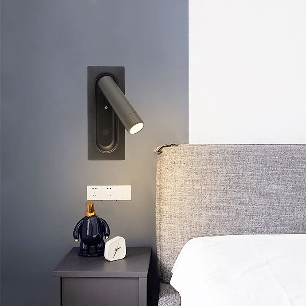 Apliques de pared, luces de lectura, luz LED giratoria, accesorio de iluminación LED para sala de estar, dormitorio, hotel, cocina, restaurante, interruptor automático interior