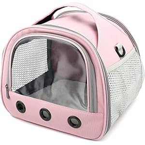 Small Animal Carrier Bag – Guinea Pig Carrier Large Size,Portable Bag with Strap for Parrots Ferret Hedgehog Squirrel Chinchilla Sugar Glider, Breathable & Perspective (Pink)