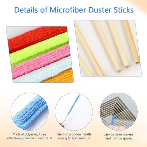 Image of 12 Pcs Mini Dusters for Cleaning Microfiber Detail Duster Sticks Fan Cleaning Brush Crevice Cleaning Tool AC Vent Cleaner Fan Blade Cleaner Dusters for Home Car Window Blind