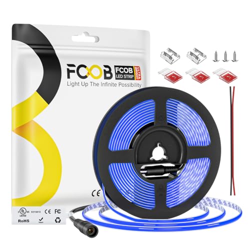 Image of 5mm Blue COB LED Strip Light DC24V Narrow Thin Flexible High Density Uniform Cob Strips 16.4FT UL Listed Dimmable CRI 90+ LED Tape Lights for Car Cabinets, No Controller /Adapter