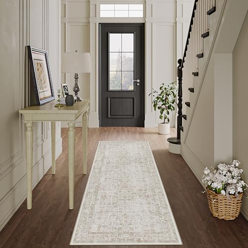 Vintage Hellbraun Waschbarer Teppich 60x180cm LäUfer Flur rutschfest Weich Vorzimmer Tepich Kurzflor Schlafzimmer Retroteppiche KüChe Bedroom Brücken Hallway Carpet