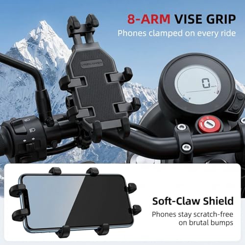 Image of ZORBES Motorcycle Phone Mount Holder with Dual Vibration Dampener Metal Extension Clamp 150mph Anti Shock Secure Handlebar Phone Holder for Motorcycle and Bicycle Riding
