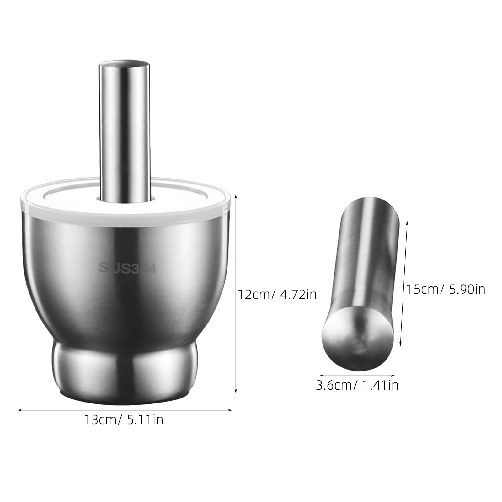 ibasenice 1 Set Mörser und Stößel, 1,8 kg Gewürzmühle aus Edelstahl, Molcajete-Schüssel, Mörser mit Deckel, unverzichtbares Küchenwerkzeug