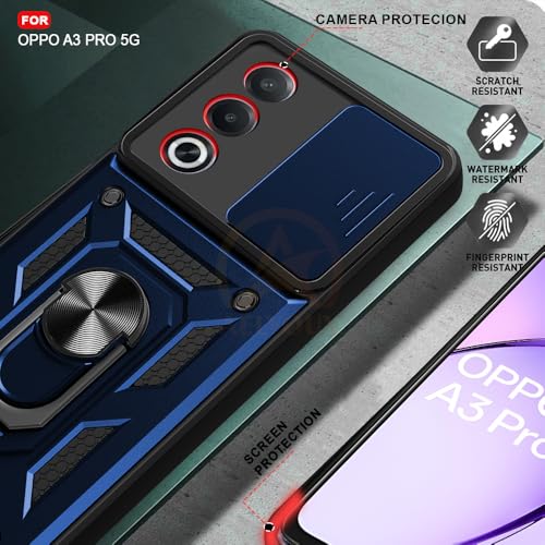 Image of Armor Bumper Back Cover Case for Oppo A3 Pro 5G Rotating Camera Cover, Ring Holder & Kickstand | Heavy Duty & 360 Degree Protection Oppo A3 Pro 5G Back Cover (Blue).