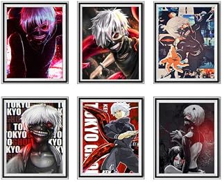 MS Fun Death Demon Ken Kaneki Tokyo Original Japanese Anime Poster Canvas Art Prints Wall Decor for Gift,8 x 10 Inches,No Frame,Set of 6