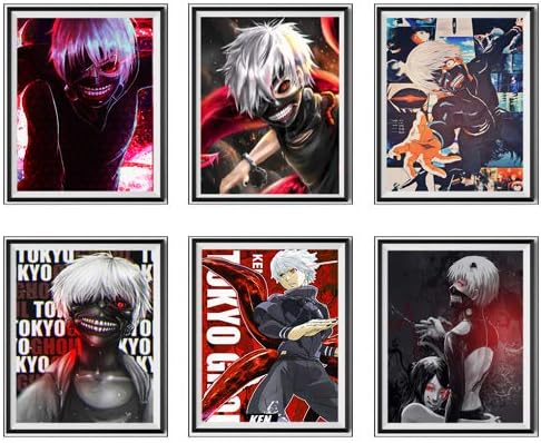 MS Fun Death Demon Ken Kaneki Tokyo Original Japanese Anime Poster Canvas Art Prints Wall Decor for Gift,8 x 10 Inches,No Frame,Set of 6