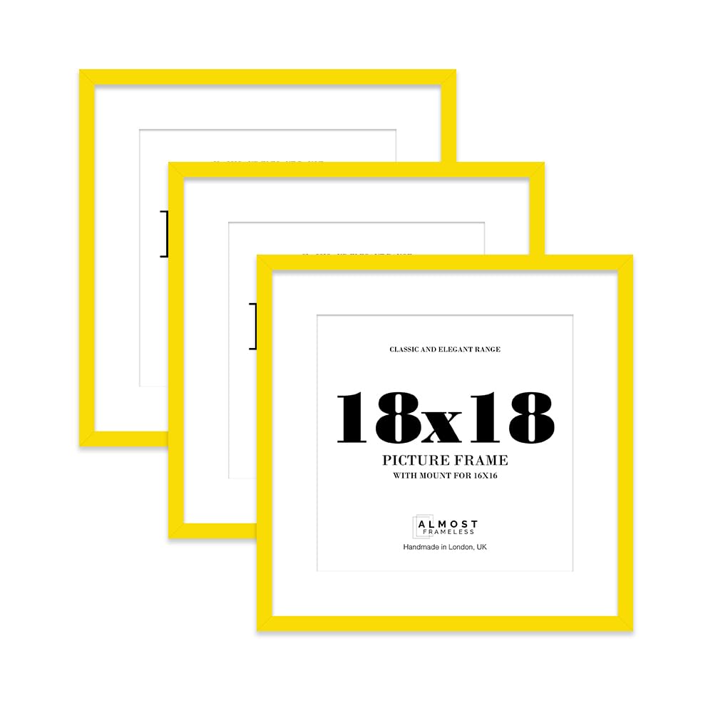 18x18 Yellow Picture Frame with Mount for 16x16 Photos, Prints - Modern Square Wall Frame, Set of 3