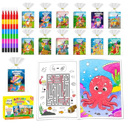 Aannanl 24 Mini Libri da Colorare Gadget Compleanno Bambini,Set Libricini da Colorare e Pastelli a Cera Impilabili (8 colori in 1),Adatto per Regalini Fine Festa Compleanno Bambini (Color-24)