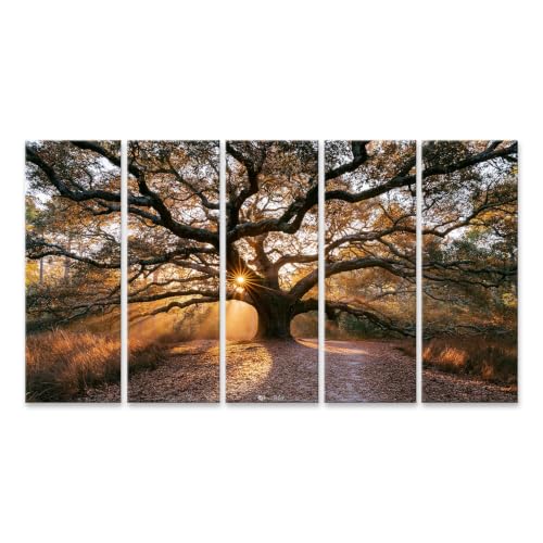 Tableau sur toile arbre au soleil islandburner XXL 5 pièces pour salon