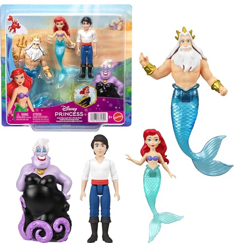 Mattel Disney Princess Coffret Personnages Ariel Coffret de 4 poupées inspirées du Film à l’effigie d’Ariel sirène, du Prince Éric, d’Ursula et du...