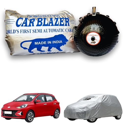Image of CARBLAZER Portable & Semi-Automatic Full Body Car Covers: Heavy Duty| Anti-Theft| Dust & Scratch Proof | Water & Wind Resistant | Dual-Side Car Covers, Compatible for Hyundai Grand i10 Nios