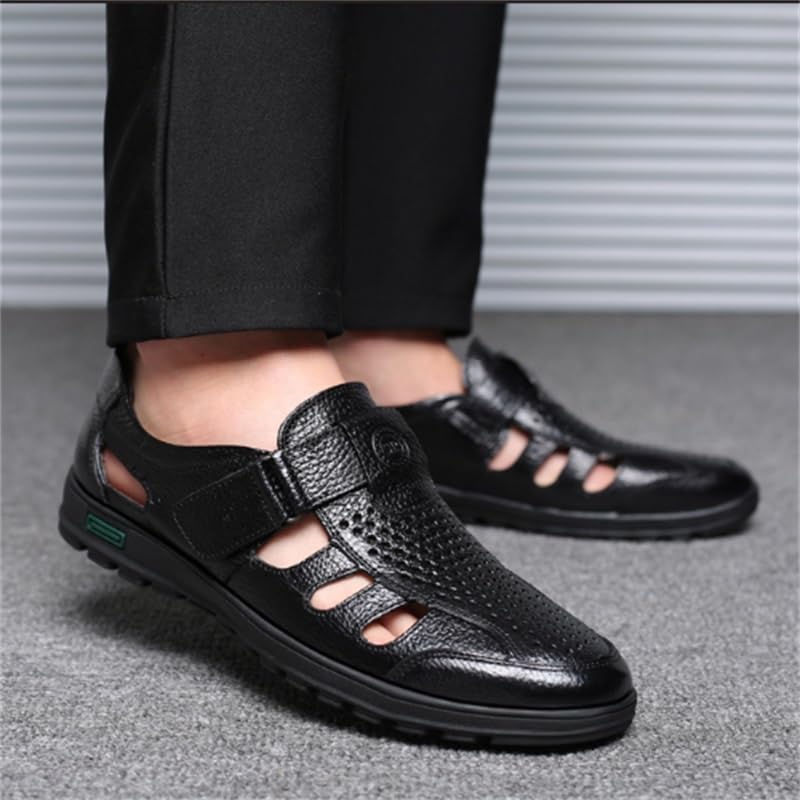 Men's Slip-On Leather Shoes Casual Shoes Daily Shoes Round Toe Hollow Upper Rubber(White-Patch Five-Pointed star4,11)4