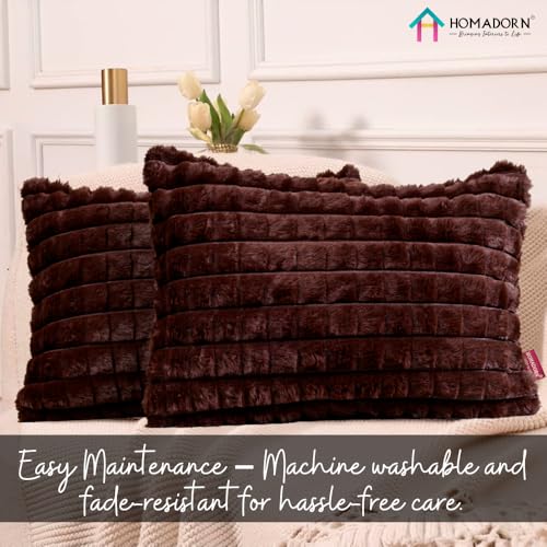 Image of HOMADORN Luxury Plush Fur Reversible Cushion Cover Ultra Soft & Cozy (Pack of 2)