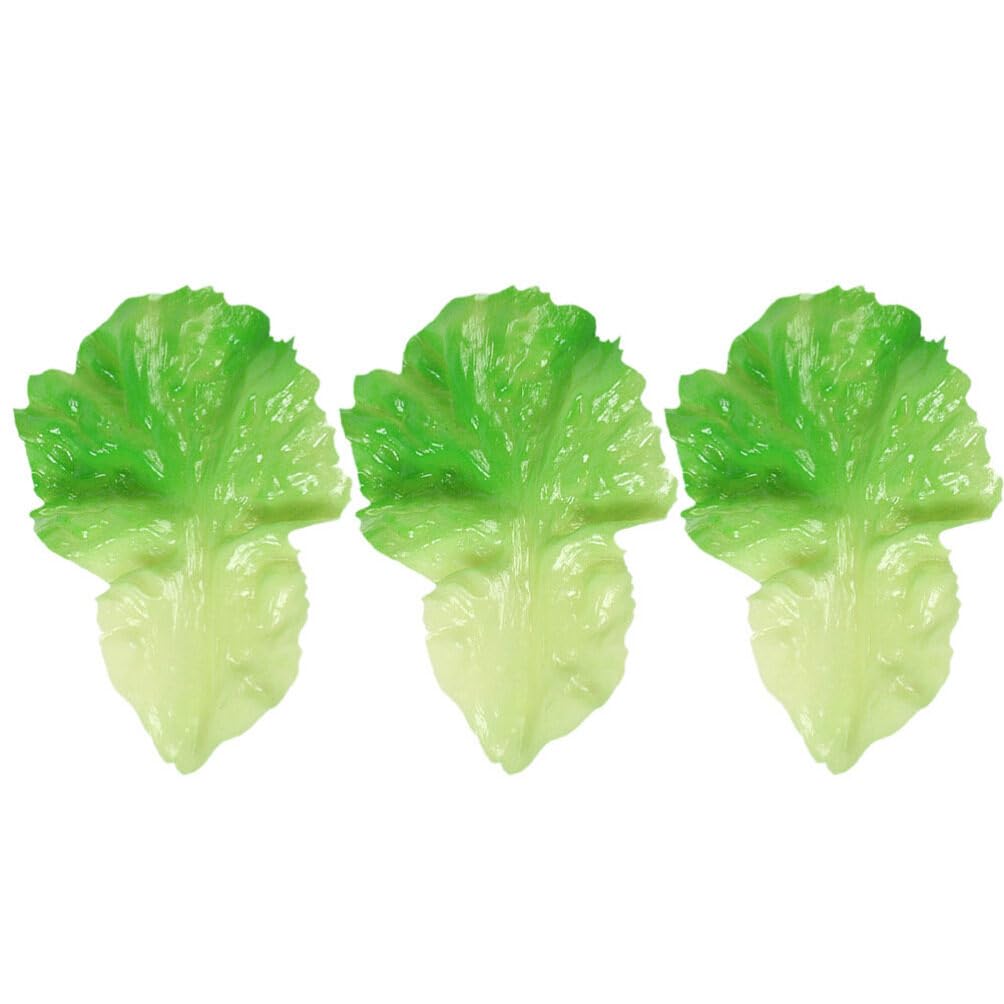 Kichvoe 3Pcs Artificial Lettuce Leaf Lifelike Vegetable Fake Green Lettuce Leaf PVC Vegetable Model Desktop Vegetable Ornament for Home Shop Supermarket Props Restaurant Kitchen