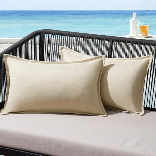 MIULEE Housse Coussin Exterieur Impermeable Imitation de Lin en Polyester Coussins Canape Decoratif...