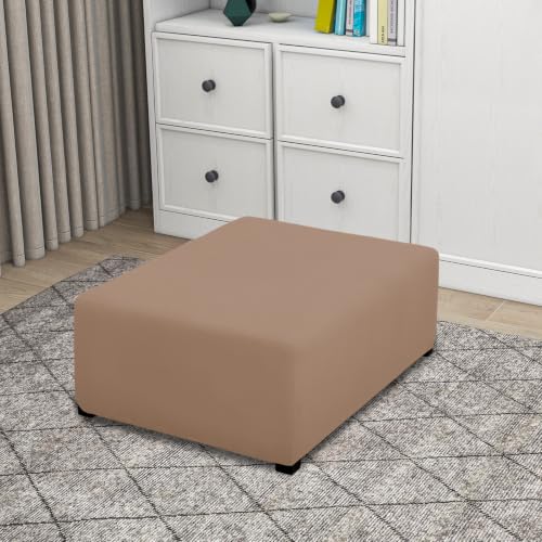 Image of PureFit Super Stretch Form Fit Ottoman Cover Rectangle - Ottoman Slipcovers for Foot Stool Cover & Folding Storage Slipcover for Living Room with Nonslip Elastic Bottom (Medium-L, Camel)