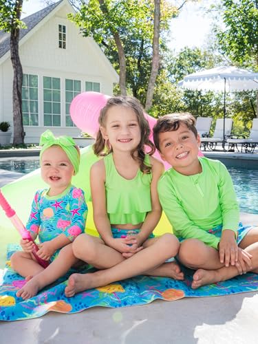 Image of RuffleButts Baby Girls UPF 50+ Sun Protection Floral Printed Long Sleeve One Piece Rash Guard Swimsuit with Zipper