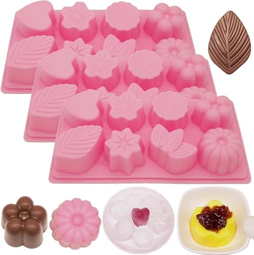 3 moldes en forma de flor y hoja, moldes de silicona para hornear, resistentes al calor, perfectos para pasteles, dulces, galletas, gelatina, jabón, disponible en Yaxa Venezuela
