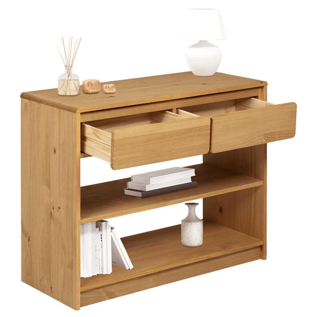 Mesa consola clásica de madera de pino en imitación de roble con espacio de almacenamiento, mesa consola 89