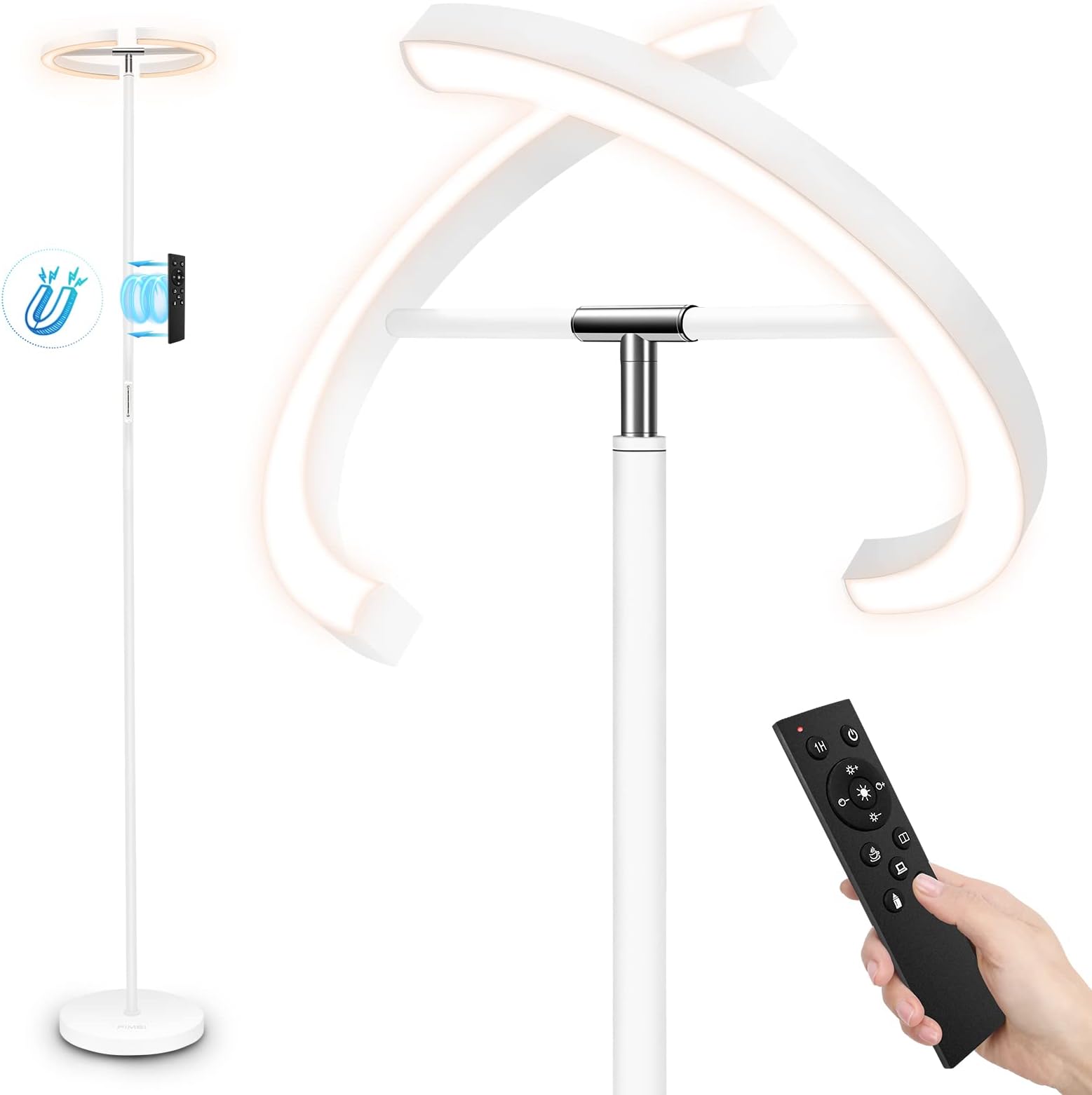 FIMEI Split Floor Lamp, Bright Modern LED Standing Lamp, Stepless Dimming and 4 Color Temperature, Eye-Protection Reading Standing Light for Living Room Bedroom Office, Touch&Remote Control, White