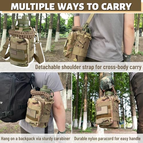 Image of Half Gallon Water Bottle with Sleeve - 64 Oz Insulated Water Jug with Handle - Green Stainless Steel Sports Water Bottle for Gym Workout Hiking Tactical Bottle Holder with Pouch Camo