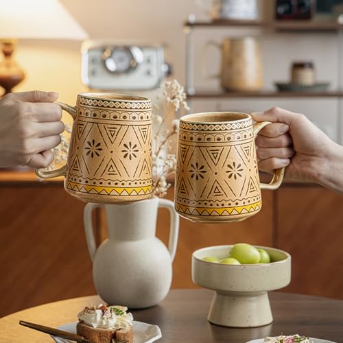 Taza de cerámica grande 24 oz con asa estilo bohemio miniatura 6