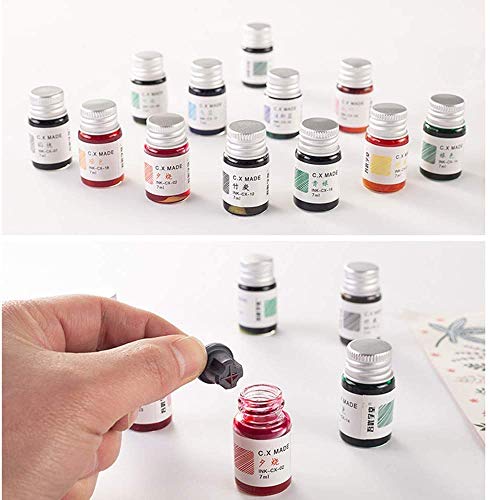 24 Colors Calligraphy Ink Set, Calligraphy Fountain Glass Dip Pen Color Ink Caligrapher Pen Ink Bottle Set, Gold Powder Drawing Writing Art Ink With Gift Box - 24 X 7Ml #TOP4