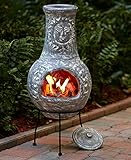 Outdoor Clay Chiminea Fire Pit (Stone Gray)