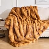 OMERAI Faux Fur Blanket, 50' x 60' Ultra Soft Luxury Fuzzy Throw Blanket, Long Pile Plush Cozy Warm Decorative Blanket for Couch, Sofa, Chair, Bed, Heavy Weight, Golden Amber Fox