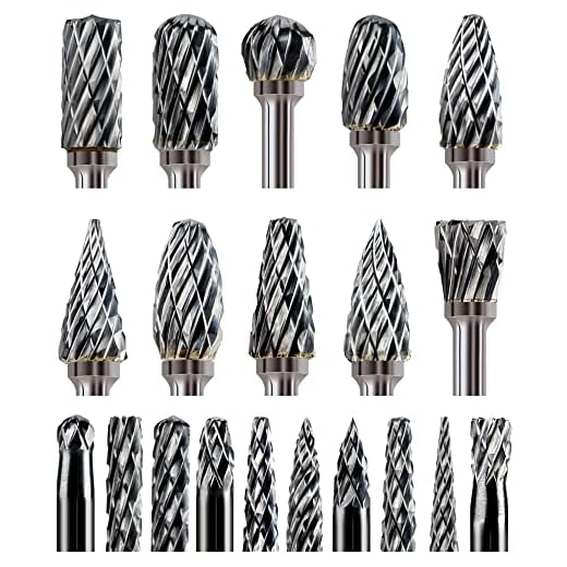 20 Pcs Carbide Burr Bits 1/8" Shank Compatible with Dremel Milwaukee Metal Grinding Wood Stone Steel Carving Cutting Engraving Grinder Kit Attachment Rotary Tool Accessories Set Harder than Diamond