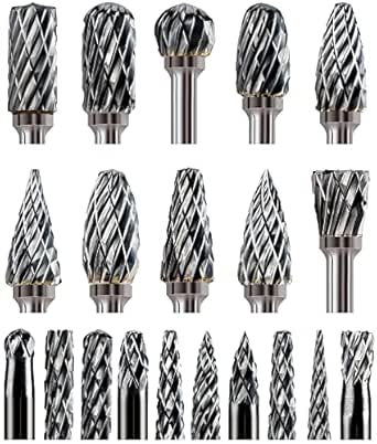 20 Pcs Carbide Burr Bits 1/8" Shank Compatible with Dremel Milwaukee Metal Grinding Wood Stone Steel Carving Cutting Engraving Grinder Kit Attachment Rotary Tool Accessories Set Harder Than Diamond