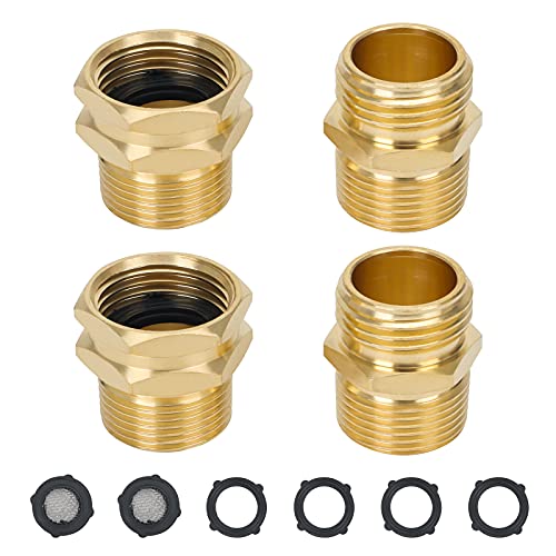 STYDDI 3/4 GHT X 3/4 NPT Male Connector Brass Garden Hose Convert Adapter Fitting Garden Hose Thread to 3/4 Male Pipe Thread with Extra 6 Washers