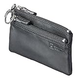 ラム革 2段 ファスナー 小銭入 カードポケット キーリング 付 Black SM2D