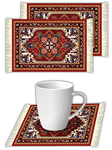 Nourish Mini Carpet Coaster, Set of 2 Pcs, 3.5x5 Inches, White Red-image-39