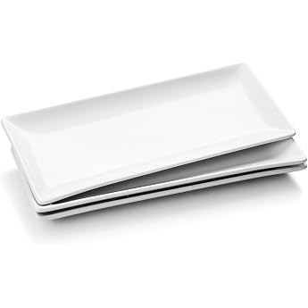 WishDeco Serving Plates, Set of 3, Porcelain Serving Plates, 35 x 15 cm, Large Serving Plate, Rectangular Cake Plate, White P