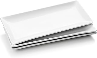 Lot de 3 Plateaux de Service, Assiettes Rectangulaires Blanches 35x15 cm, Grandes Assiettes à Dîner en Porcelaine, Plateaux de fête pour Dessert, Buffet, Entrée, Steak