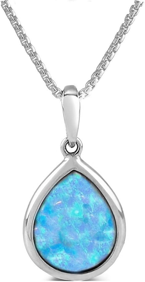 Paul Wright Created Opal Pendant, 925 Sterling Silver, 10x8mm Teardrop Shape, 41cm plus 5cm Extender