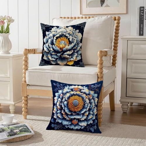 Housse de coussin 70x70cm bleu en velours imperméable pour canapé et balcon A-652