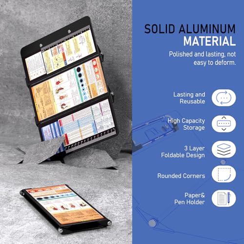 Image of Nursing Clipboard Foldable, Foldable Clip Board w /Nursing Edition Cheat Charts, 3 Layers Aluminum, Nurse Clipboards w /Low Profile Clip & Pen Clip Pocket for Students, Nurses and Doctors, Black